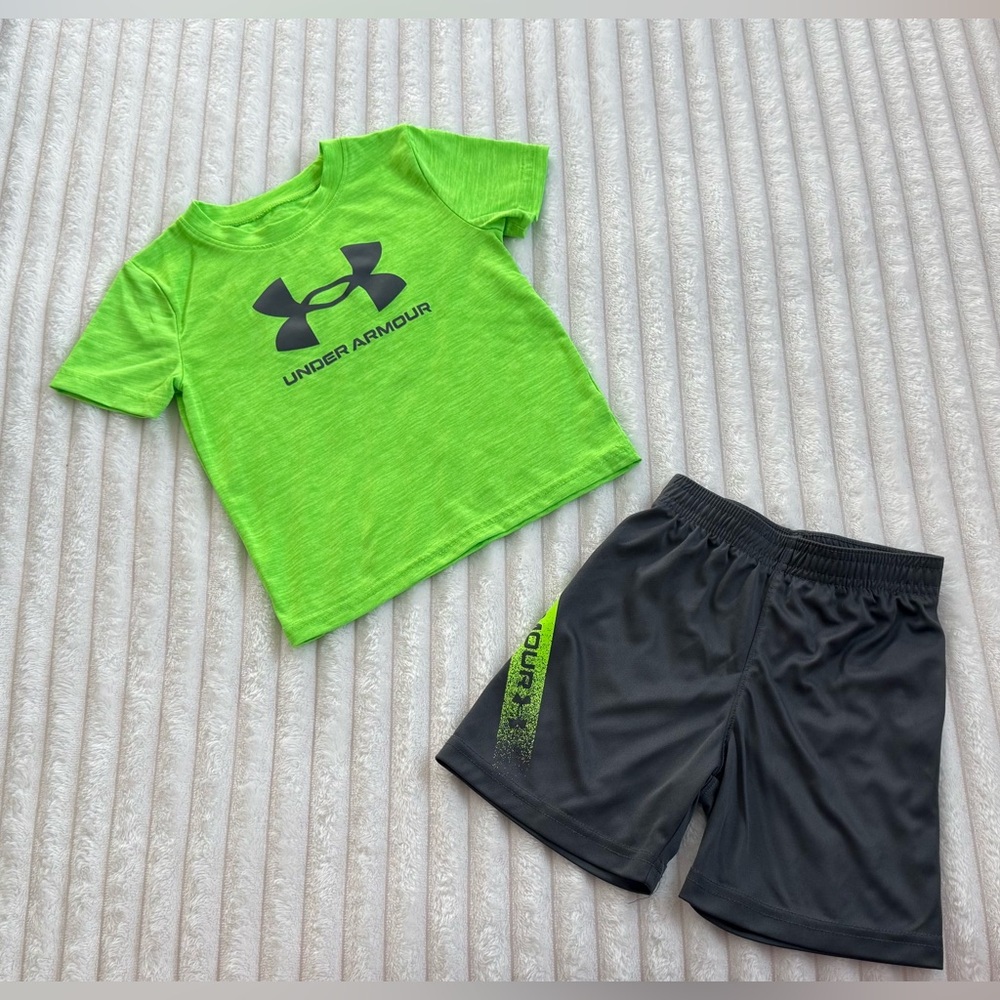 Under Armour Neon Green Shirt and Gray Shorts Kids Matching Set
